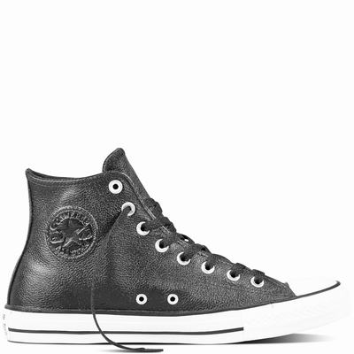 Converse Chuck Taylor All Star Tumble Leather High Tops Mens - Black/Black Shoes (667RVEBI)